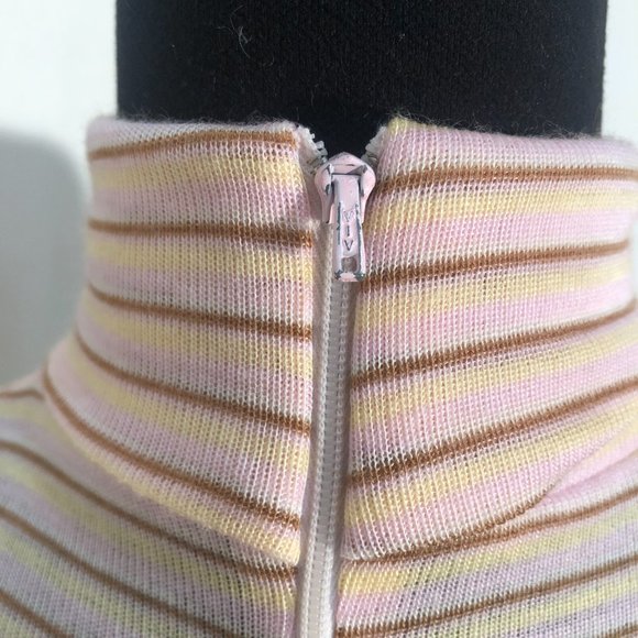 70s Vintage Acrylic Pink Striped Turtleneck Shirt - Picture 4 of 7